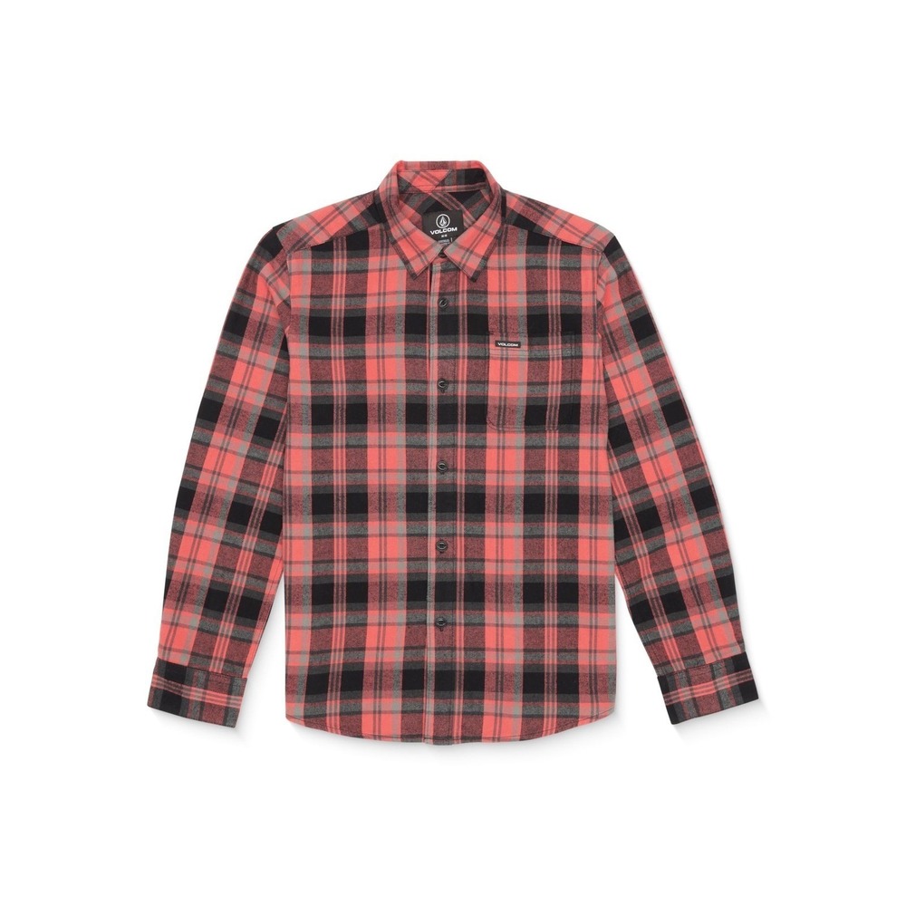 NWT Volcom Big Boys Caden Plaid Long Sleeve Flannel Shirt Cranberry Red Black XL
